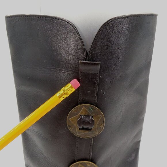 Womens 9 M Solid Black Leather 5 Point Star Concho Cowboy Western Boots Brazil - Picture 6 of 16